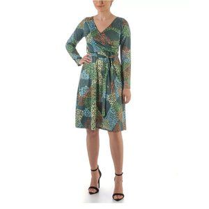 24seven Comfort Apparel Women's Long Sleeve Knee Length Faux Wrap Dress